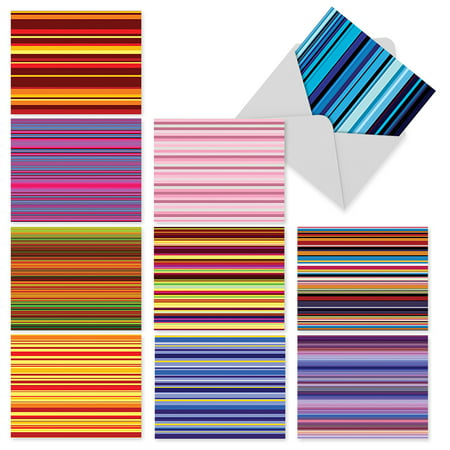 'M2034 M2034 True Stripes' 10 Assorted All Occasions Note Cards Featuring Various Colored Striped Patterns with Envelopes by The Best Card