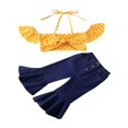 thumbnail image 1 of Toddler Girls Off Shoulder Crop Tops Destroyed Ripped Denim Jeans Long Pants, 1 of 6