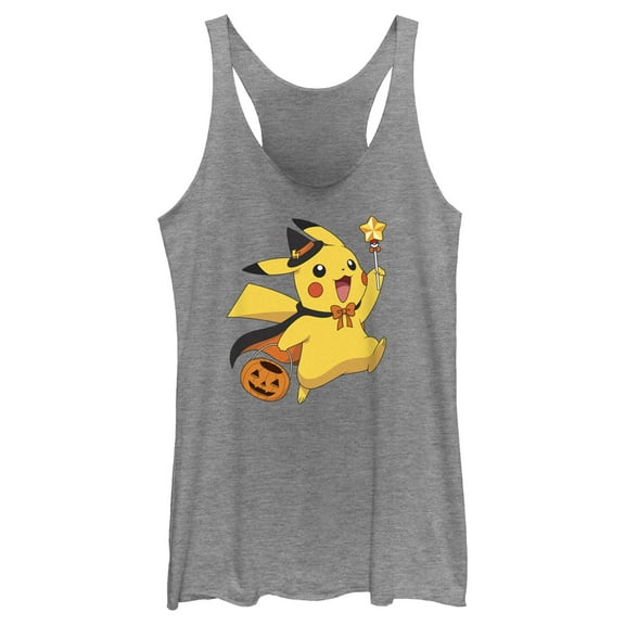 Women's Pokemon Halloween Pikachu Wizard  Racerback Tank Top Gray Heather Medium