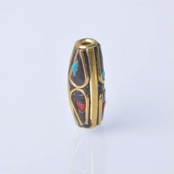 U8MO Handmade Nepalese Tibetan Turquoise Brass Loose Craft Beads for Jewelry Making-3