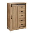 thumbnail image 4 of Farmhouse 5-Drawer Dresser with Sliding Barn Door - Modern Tall Chest of Drawers, Oak Finish Storage Organizer for Bedroom, Living Room, Kids Room, 4 of 14