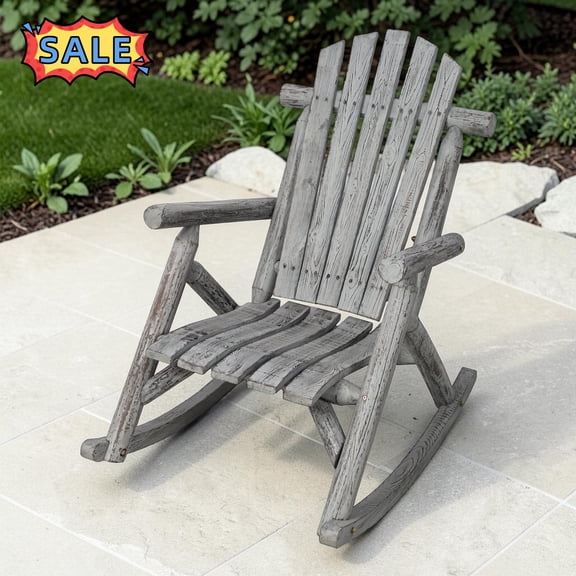 Tcbosik Outdoor Rocking Chair, Wooden Lounge Chair, Rocker for Garden, Balcony, Porch, 330 lbs Capacity, Light Gray