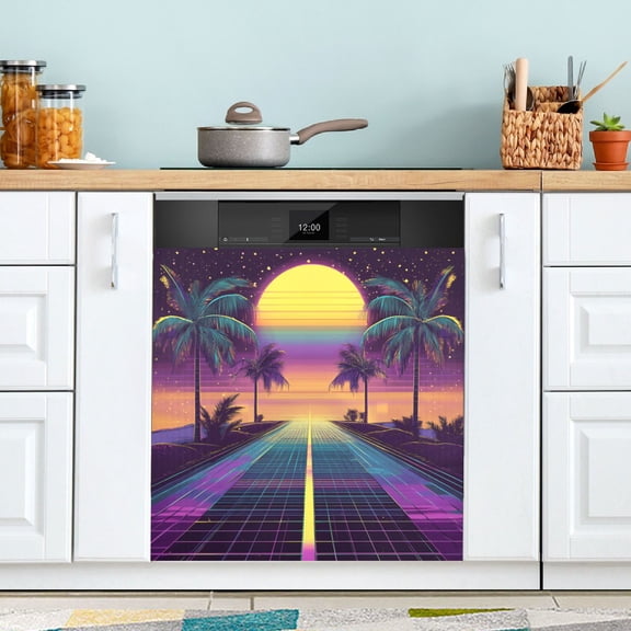 Yayeee Magnetic Dishwasher Cover for The Front Decoration Home Kitchen Machine Sticker Protector, Neon Road