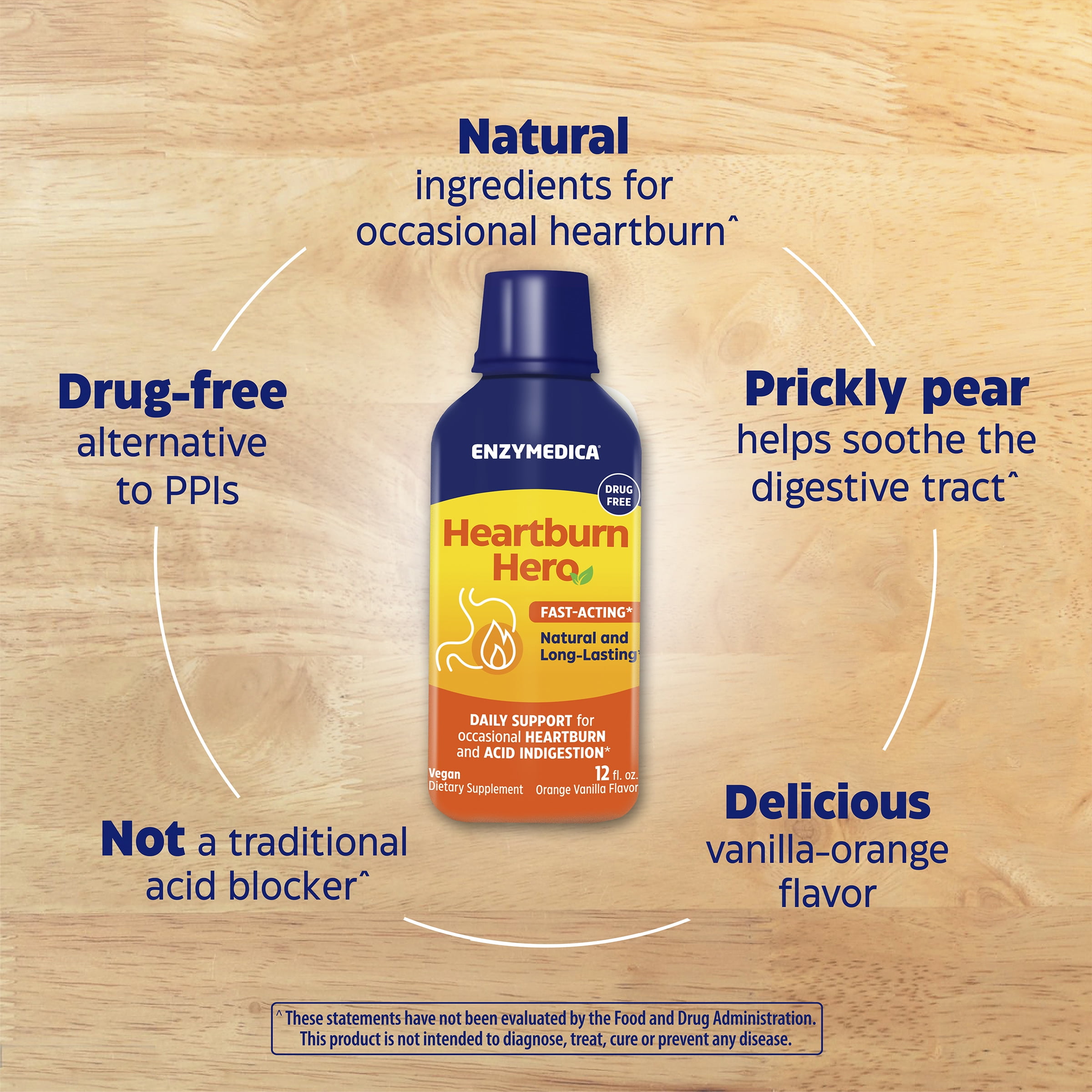 Enzymedica Fast-Acting Natural Heartburn Hero Liquid Soothes Occasional Heartburn & Acid Indigestion, 12oz