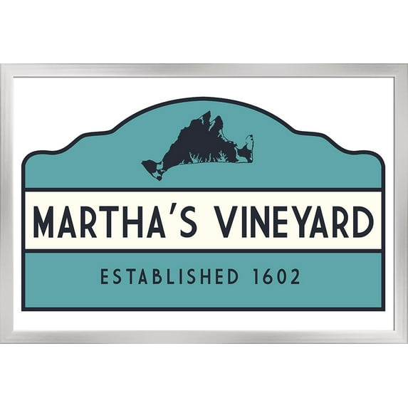 Martha's Vineyard, Massachusetts - Established Sign - Lantern Press Artwork (36x24 Giclee Art Print, Gallery Framed, Silver Wood)