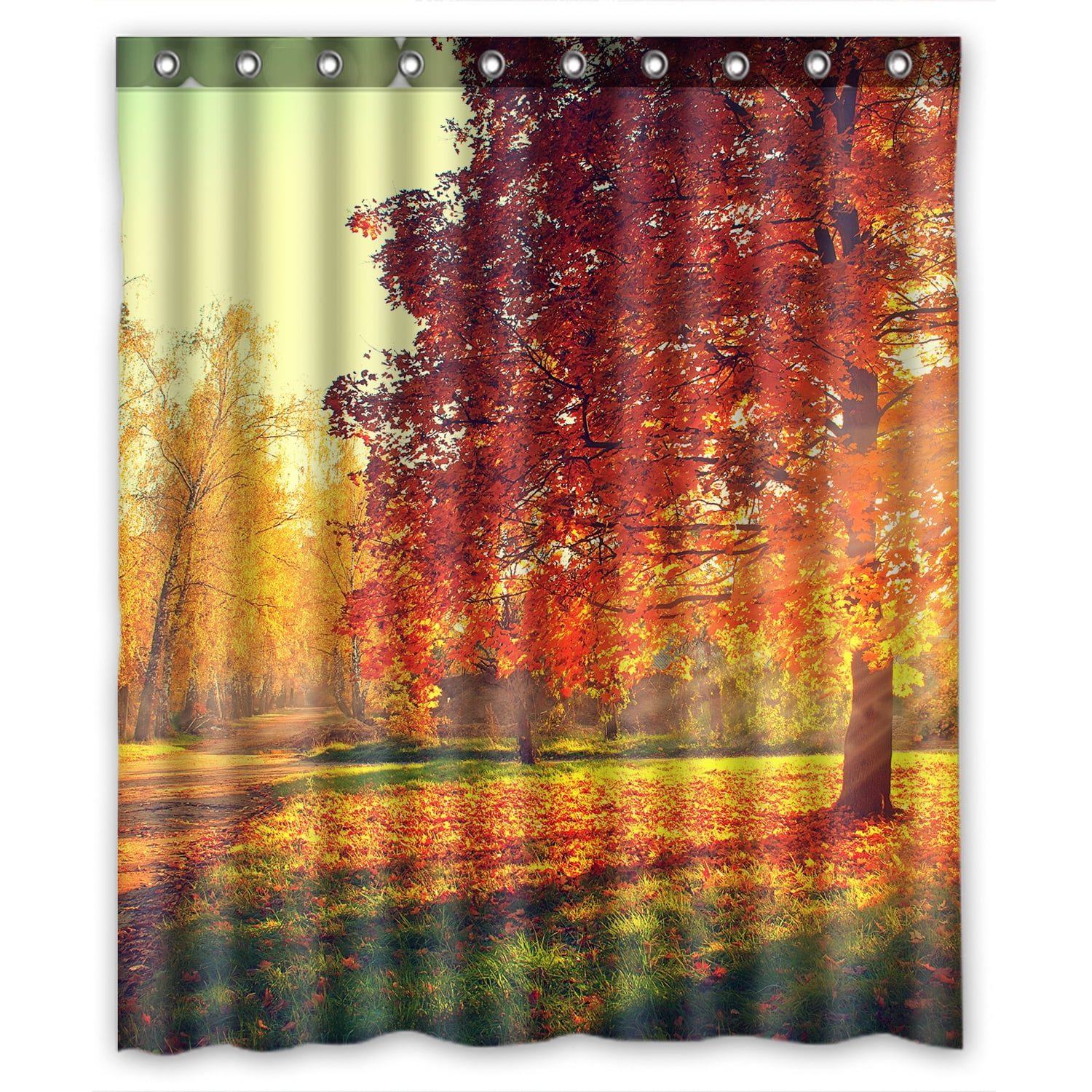 YKCG Autumn Park Scene Fall Trees and Leaves Shower Curtain Waterproof Fabric Bathroom Shower Curtain 60x72 inches