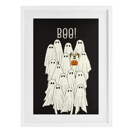 Stupell Industries Boo Ghosts with Dog Costume White Framed Print Under Glass design by JJ Design House LLC 23 x 17