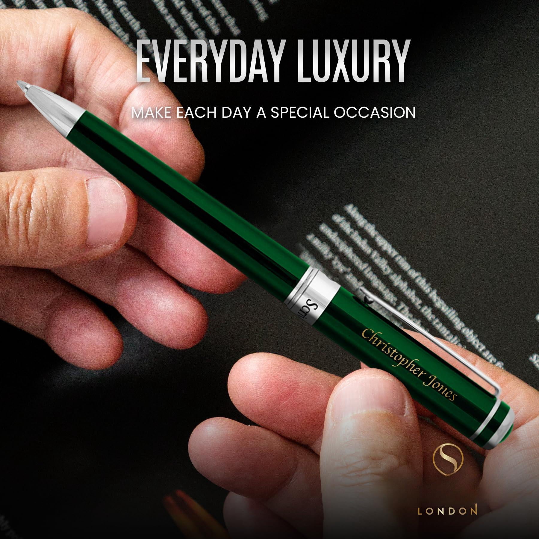 Personalized Racing Green Ballpoint Pen - Stunning Lacquer Luxury With Chrome Finish  Schmidt Ink Refill Engraved Ball Point Gift Set For Men & Women Custom Engraving