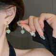 thumbnail image 3 of K-KED Natural 12mm Light Green Jade 6mm White Shell Pearl Hook Dangle Earrings Gift, 3 of 9