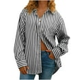 thumbnail image 3 of Sevevn Striped Button Down Shirts For Women Dress Shirts Long Sleeve Casual Collared Office Work Shirt With Pocket Gift for Girls Black L, 3 of 8