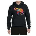 thumbnail image 2 of Wild Bobby, Colorful Walking Good Luck Elephant Animal Lover Unisex Graphic Hoodie Sweatshirt, Black, Small, 2 of 3