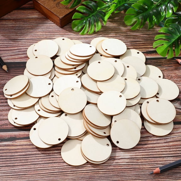 RENACLIPY 100Pcs Natural Khaki Wood Slices Blank Round Pendants Unfinished Smooth DIY Craft Decor