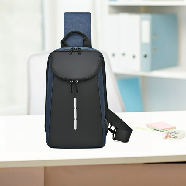 Bolsa antirrobo - Mochila cruzada para el pecho con bolsillo de seguridad para viajes y senderismo, 21x13x31cm, negra/azul