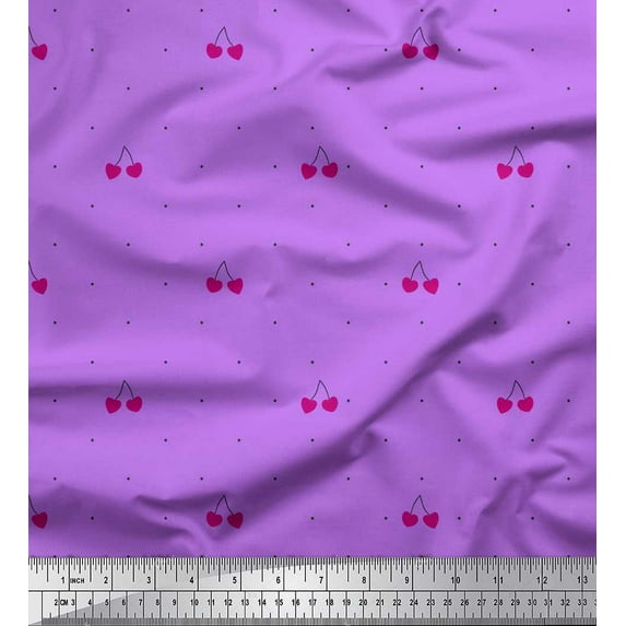 Soimoi Purple Poly Georgette Fabric Cherry & Dots Print Sewing Fabric Yard 52 Inch Wide