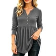 thumbnail image 2 of Women's Casual Long Sleeve Peplum Tops V Neck Button Front Shirts Soft Loose Fit Tunic Blouse with Flattering Waist Design Lightweight Everyday Wear Top for Work Travel and Weekend Outfits, 2 of 7