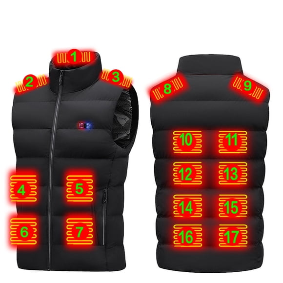 Heated Waistcoat for Men and Women with 17 Heating Areas USB-Powered 3 Heat Settings Polyester Winter Vest