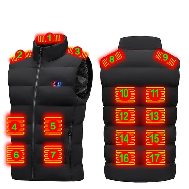 Pisexur Batería de cocina Chaleco calefactable de 17 zonas para hombre y mujer, unisex, de invierno, con calefacción por USB y 3 zonas de calefacción. para la cocina del hogar