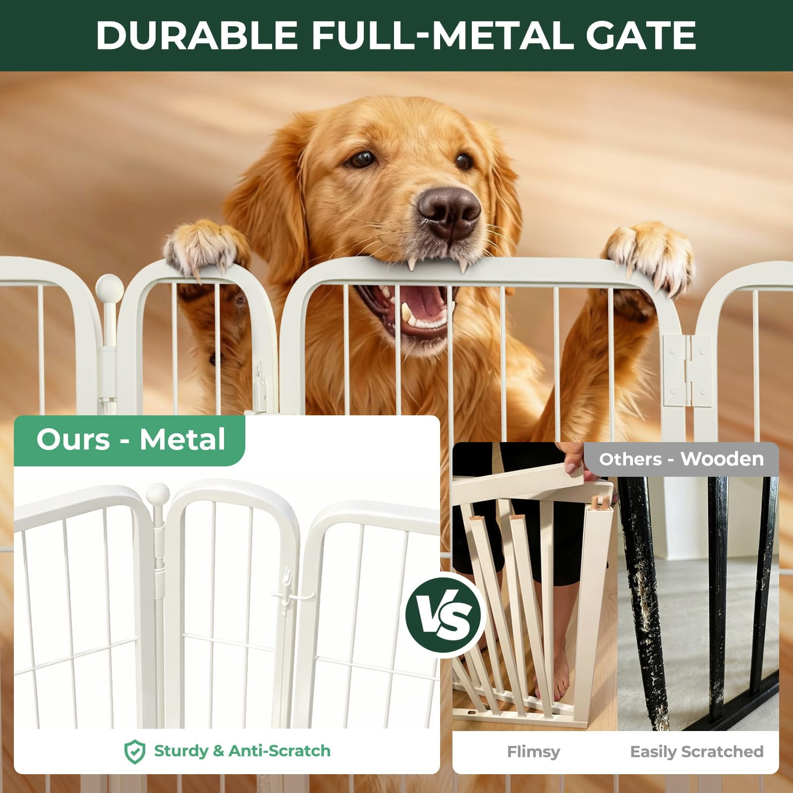 FXW Dog Gate Extra Wide Designed for Indoor Use, Adjustable Width Up to 111-inch Wide (40" H 4 Wire Panels for Medium and Large Dogs), White