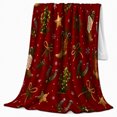 thumbnail image 2 of Festive Western Holiday Motifs Deep Red Base, Festive Holiday Scene, Warm Flannel Blanket for Ranch House and Living Room, Horse Lovers Christmas Gift, Rustic Home Decor, 2 of 9