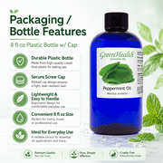 GreenHealth Peppermint Essential Oil, 8 fl oz,Mint Essential Oil, Plastic Bottle, Aromatherapy Oil, Diffuser Oil, DIY Candle Soap Room Spray Oil