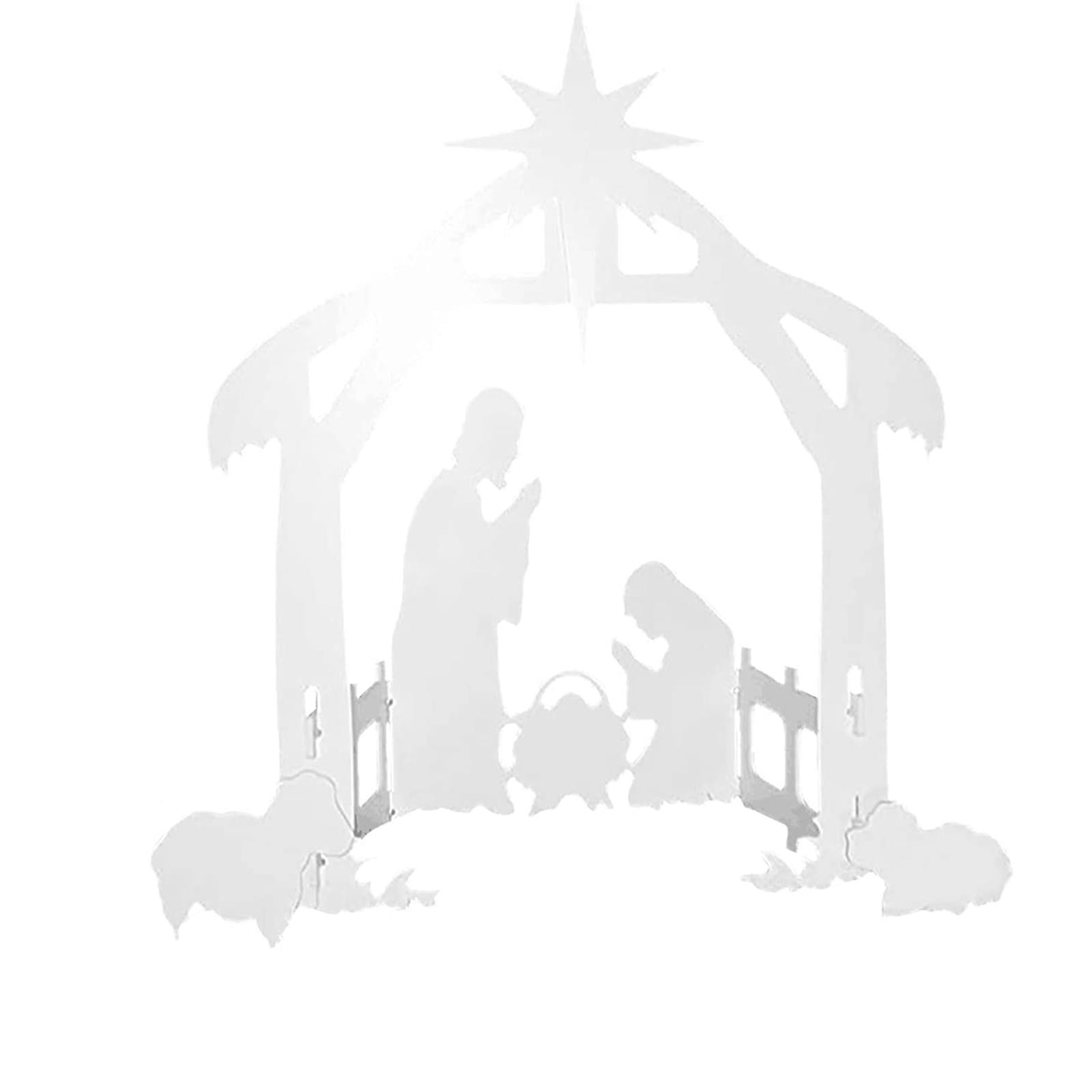 MIARHB Weatherproof White Plastic Nativity Scene, 17.3" x 19.6"