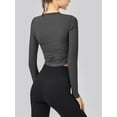 thumbnail image 5 of Liacowi Women Cropped Workout Tops Solid Color Ruched Long Sleeve Yoga Athletic Shirt for Sports Gym Running Activewear, 5 of 7