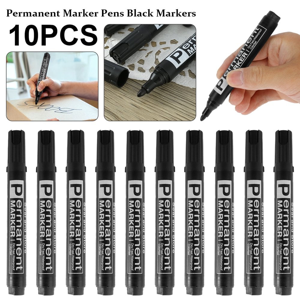 PENGXIANG 10 Pcs Permanent Markers Waterproof Black Marker Set