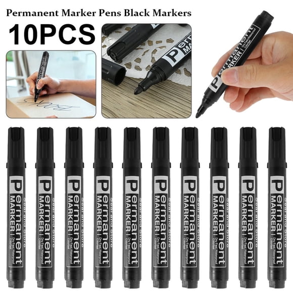 10 Pcs Permanent Markers Waterproof Black Marker Set Fade Resistant Paint Pens for Plastic Wood Stone Metal Glass Graffiti Marker Writing