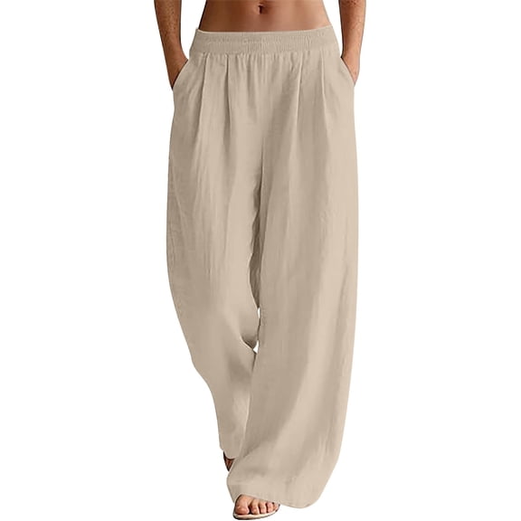 Outfmvch Flowy Pants for Women Flowy Wide Leg Drawstring High Waist High Waisted Linen Pants Women' S Culottes Women's Culottes Wide Leg Linen Pants with Side Pockets Baggy Straight Leg Beige S-2XL
