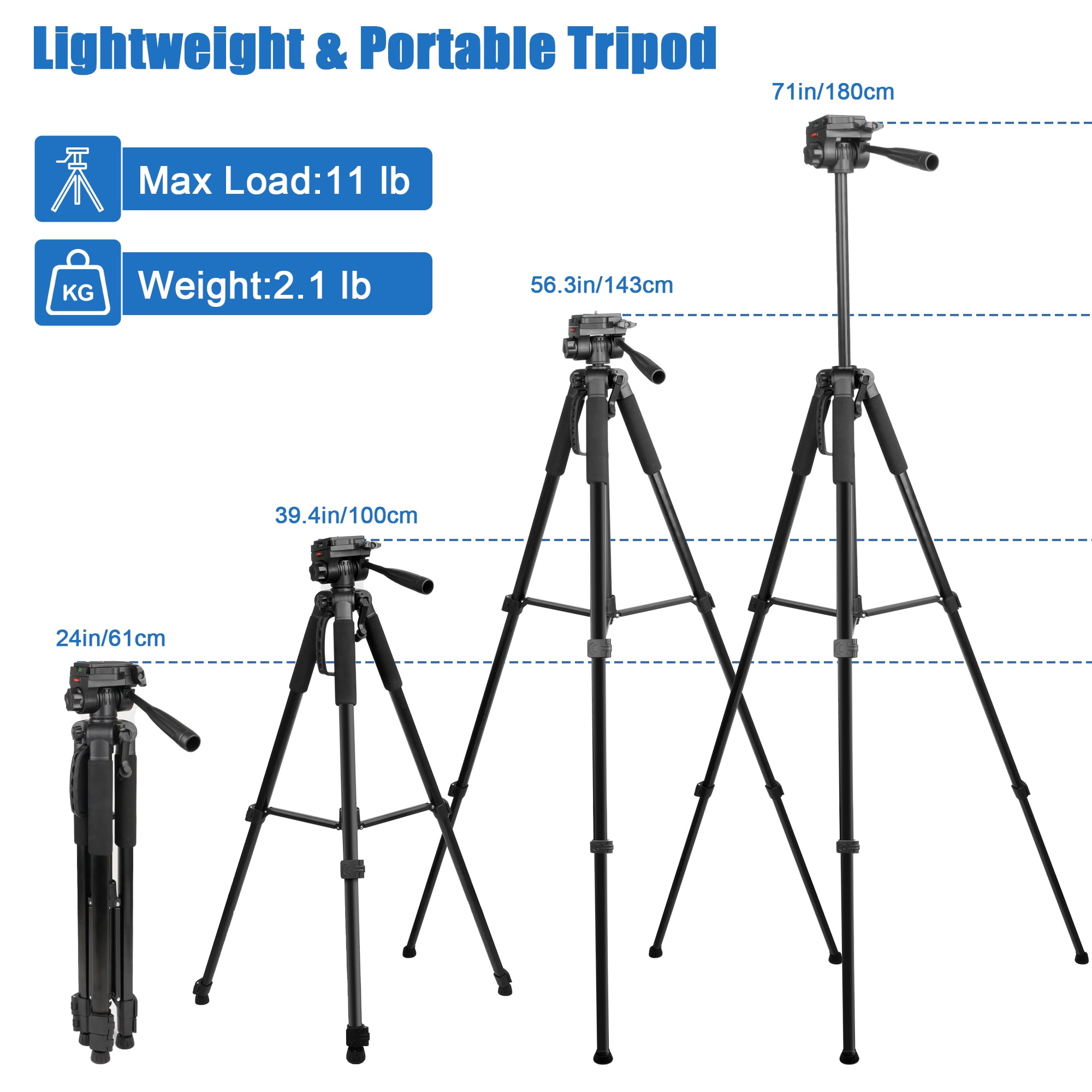 Meromore 71" Camera Tripods, Tripod Stand for Camera Phone Video Recording, Heavy Duty Camera Tripod Stand, Professional Travel DSLR Tripods Compatible with Canon Smartphone, Max Load 11 LB