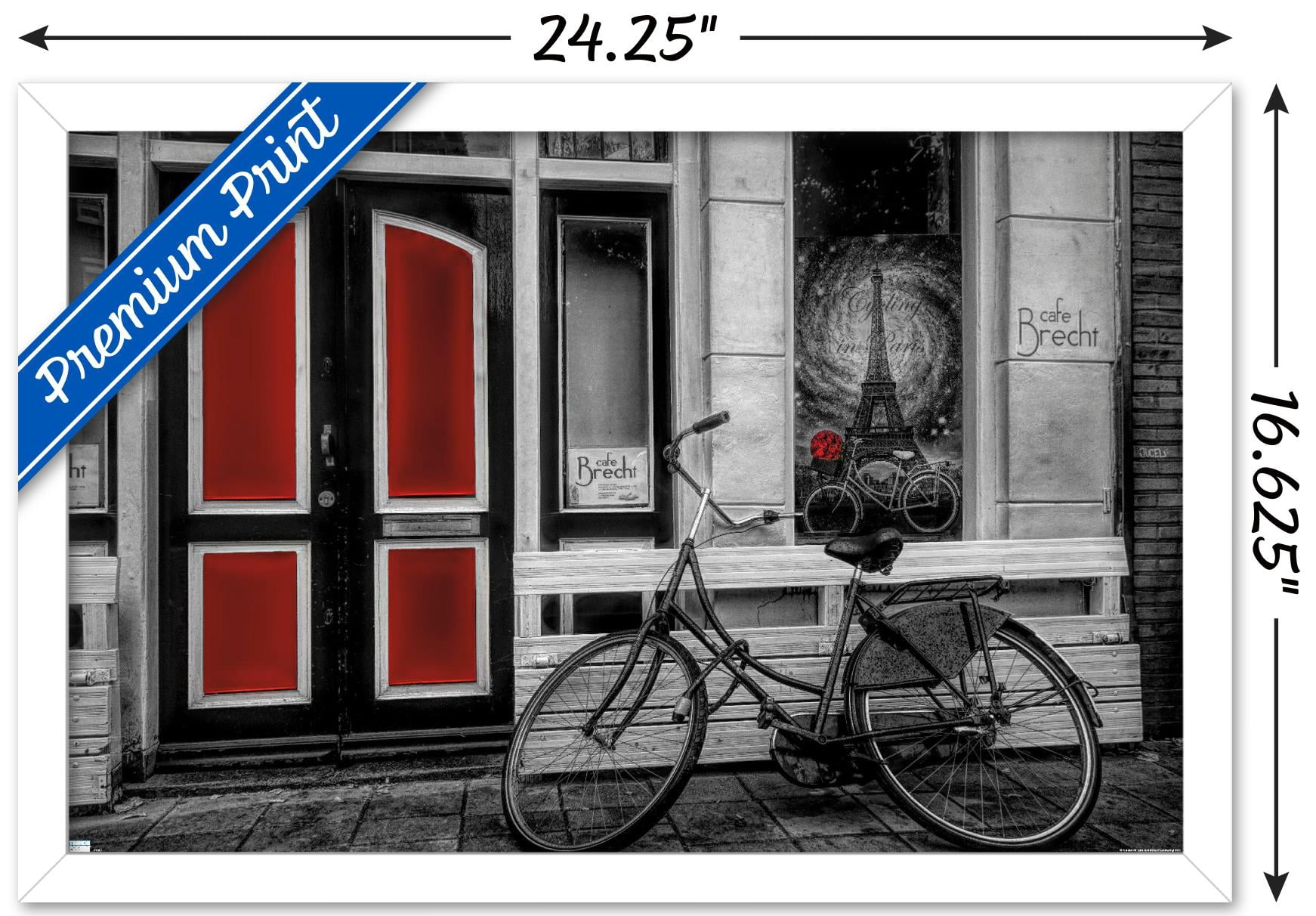 City Bike in Black and White Color Selected Red Wall Poster, 14.725" x 22.375" Framed