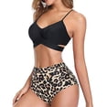 thumbnail image 3 of Conjunto de bikini de cintura alta de dos piezas para mujer, trajes de baño con push-up, cuello halter, parte inferior con control de abdomen, trajes de baño, 3 of 5