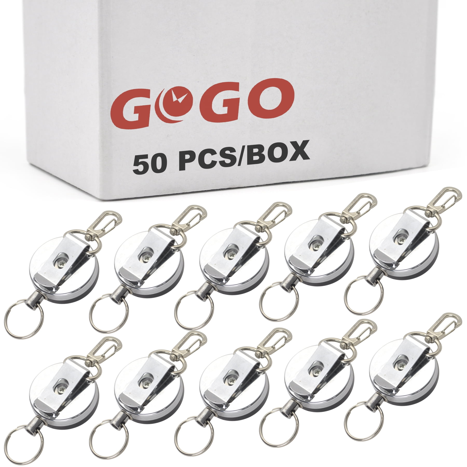 GOGO 50 Pcs Heavy Duty Retractable Badge Holder Reel with Belt Clip
