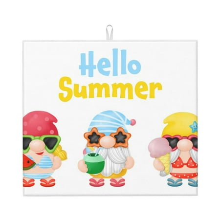 

Vsdgher Gnomes Summer Beach Print Dish Drying Mat Kitchen Counter Mat Dish Drying Pad for Dishes Utensils Pots and Pans 16 x 18