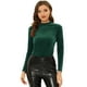 thumbnail image 1 of INSPIRE CHIC Blusa de manga larga para mujer con cuello levantado acanalado de punto de terciopelo sólido Verde oscuro S, 1 of 5