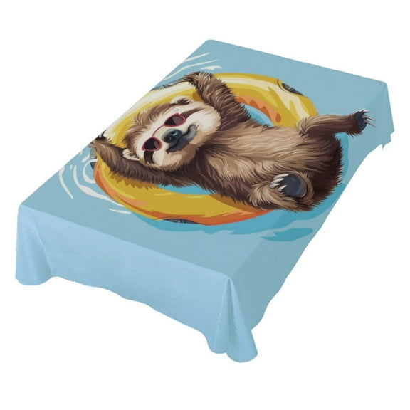 JSTEL Sloth Swimming Ring Table Cloth Rectangle 54 x 72 Inch Tablecloth Anti Wrinkle Table Cover for Dining Kitchen Parties