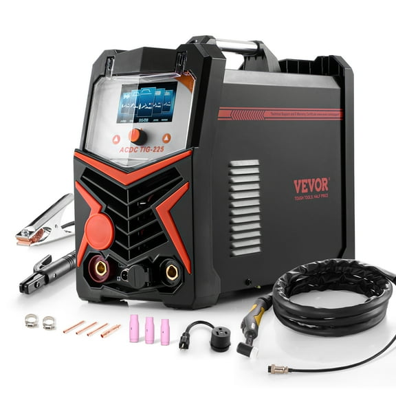 VEVOR TIG Welder, 225A 6-In-1 Aluminum Welding Machine (Large LED Display)- AC TIG/DC TIG/AC Pulse TIG/DC Pulse TIG/Spot TIG/MMA(Stick), 110&220V Dual Voltage Electric Welder with IGBT Inverter