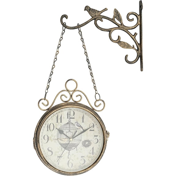 Double-Sided Wall Clock, Gentral Station Wall Clock Indoor Round Vintage Hanging Wall Clocks Decoration for Living Room Office Home Bedroom