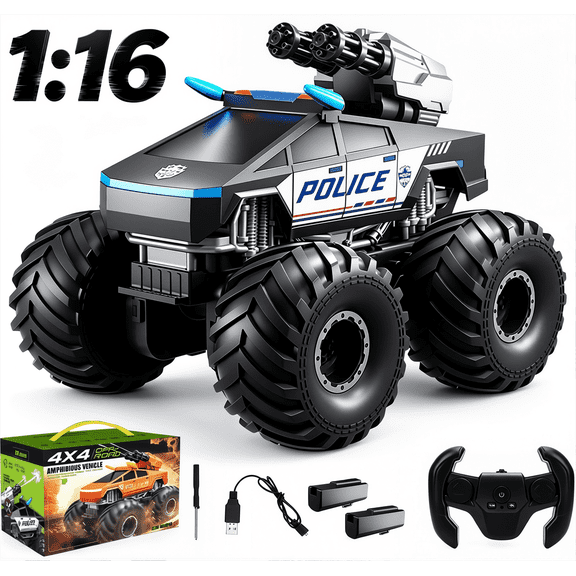 HNH 1:16 RC Waterproof Monster Truck, Amphibious RC Cars 4WD Remote Control Car Trucks, All Terrain Off-Road Pickup Cybertruck Toy for 6-15 Year Old Boys Girls Kids Gifts