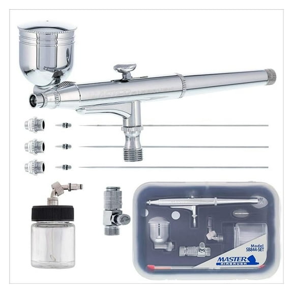 SB844 Pro Airbrush Kit - Dual Action, 3 Nozzles (0.2/0.3/0.5mm), Gravity & Siphon Feed - for Art, Auto, Cake Decorating