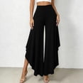 thumbnail image 2 of Kaemgyyd Womens Wide Leg Pants Summer Beach Flowy Pants High Waisted Cropped Trousers Casual Ruffle Hem Clothes（Black,Small）, 2 of 7