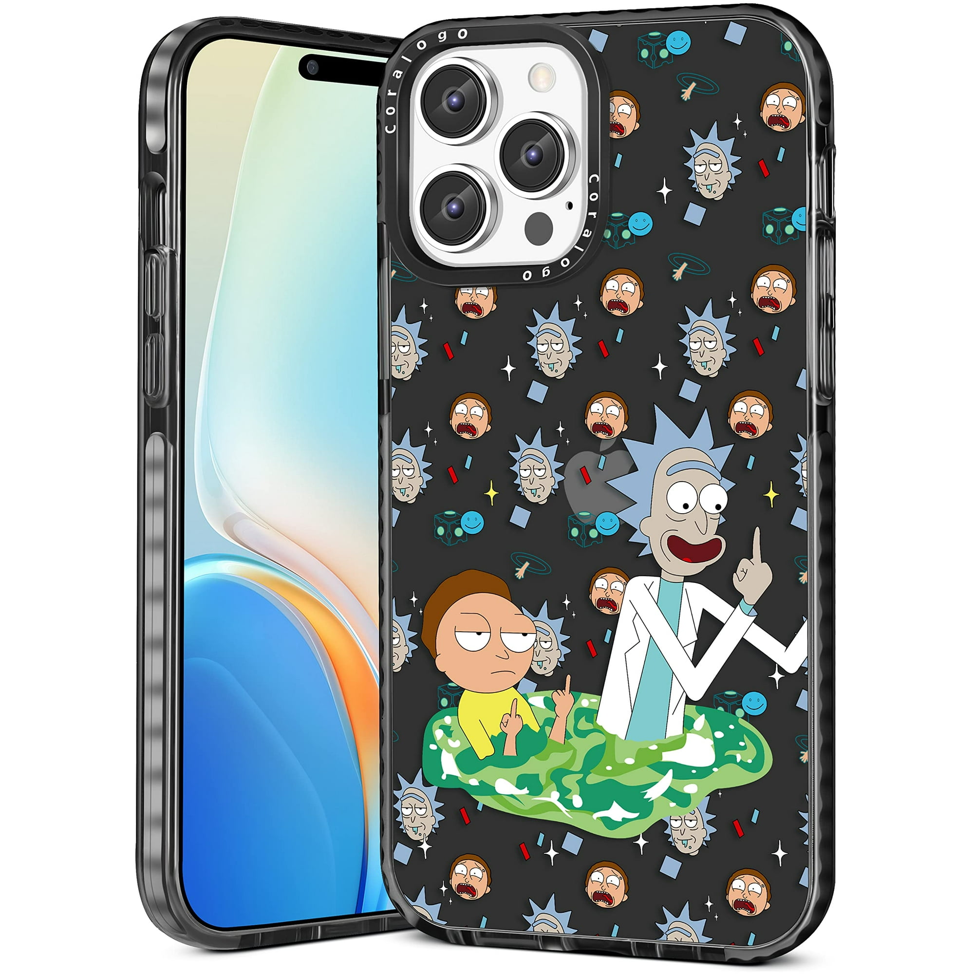for iPhone 13 Pro Max Case Cute Cartoon Character Funny Cover Designer  Pattern Cool Fun Finger Boys Girls Teens Kids Bumper Soft Rick Moty Phone  Cases Clear Design for iPhone 13 Promax