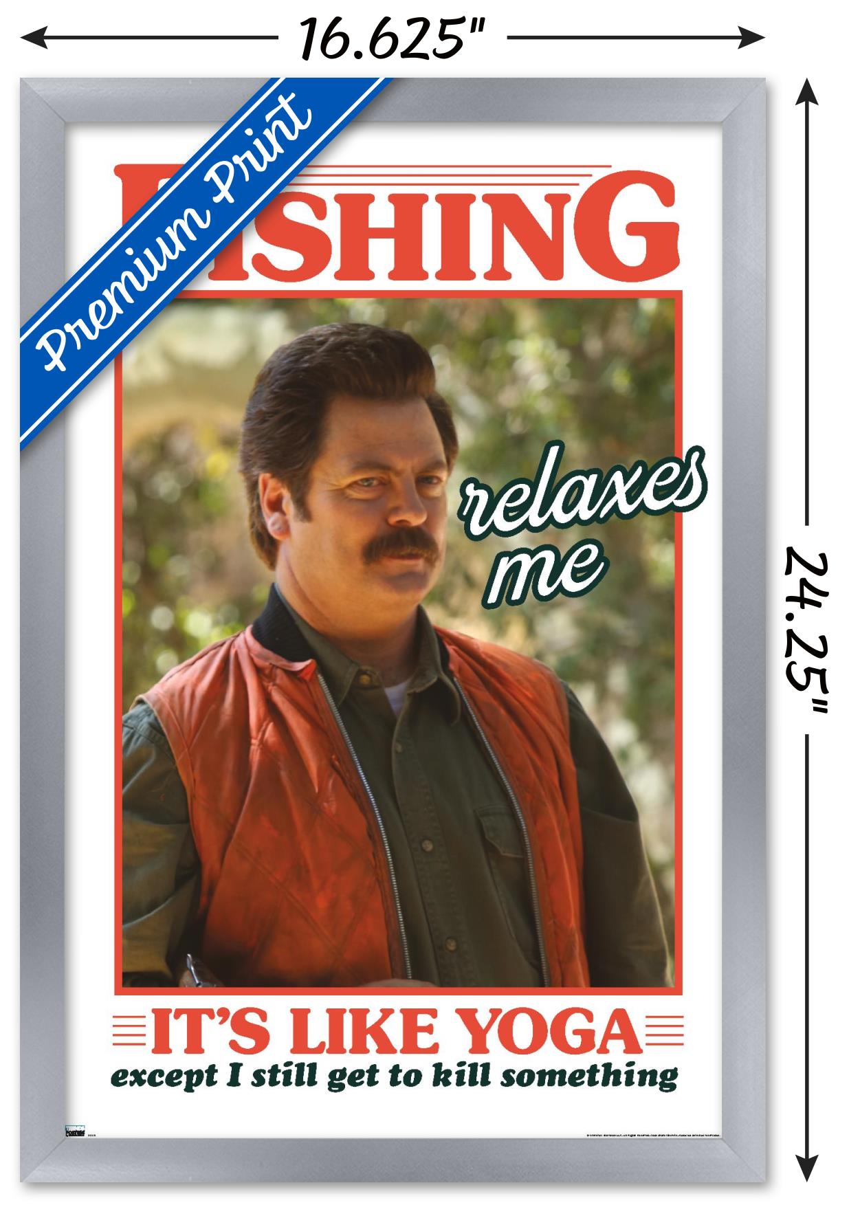 Parks and Recreation - Ron Swanson Fishing Wall Poster, 14.725" x 22.375" Framed