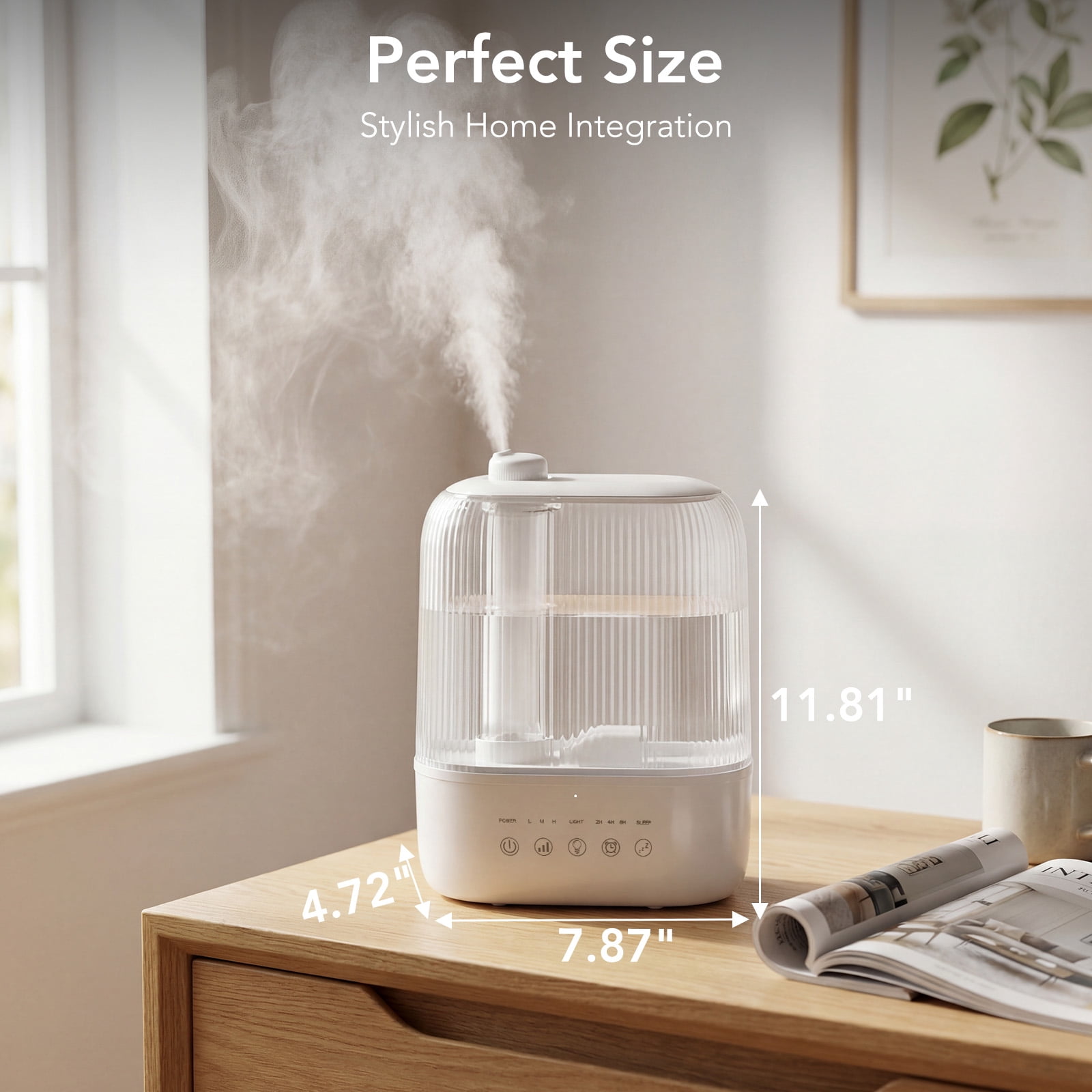 CRZOE 3L Top Fill Humidifier for Bedroom, Smart Humidity Control, Quiet Ultrasonic Cool Mist with 360° Nozzle, 7-Color Light & Essential Oil Diffuser for Home Baby Room