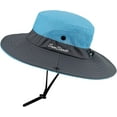thumbnail image 2 of Women's Outdoor UV-Protection-Foldable Sun-Hats Mesh Wide Beach Fishing Hat with Ponytail-Hole, 2 of 7