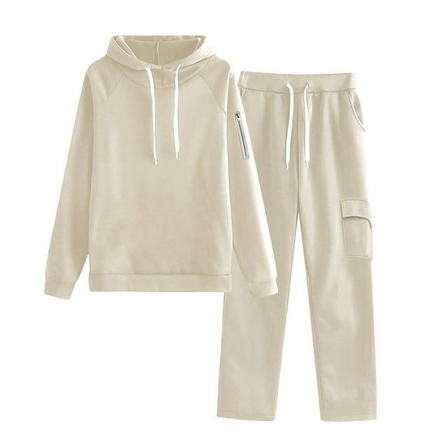 cfhntfmh Womens Sweatsuits 2 Piece Sets Drawstring Lounge Hoodies and Straight Leg Sweatpants with Pockets Matching Outfits