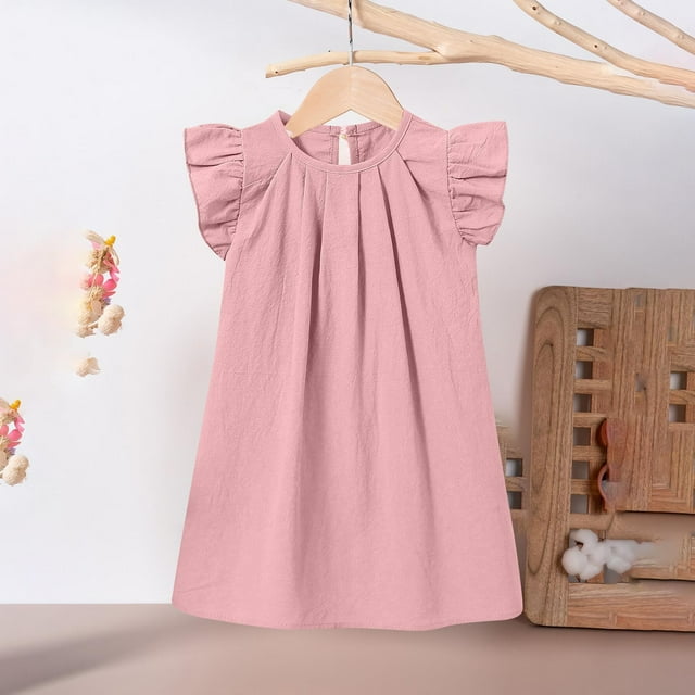 Liquidation & Promo, Robe Unie pour Filles, Sans Manches Col Rond, Confort Décontracté, Entretien Facile, Tenue de Fête, Usage Quotidien, Tissu Léger Style Tendance/100 % Polyester, Rose, Sopatenor