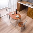 thumbnail image 2 of FCH 3 Piece Small Dining Table Set for 2, Oval Coffee & Breakfast Nook Table with 2 Chairs, Kitchen Set with Shelve, for Small Places, Apartment, Bistro, Place Saving, Wooden & Mental, Orange Brown, 2 of 9