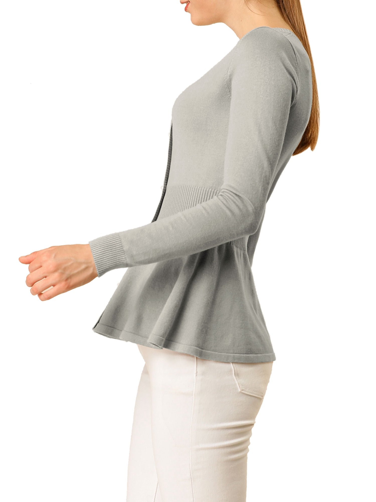 DARING DIVA Women's Peplum Top Smocked Long Sleeve Knit Sweater XS Grey