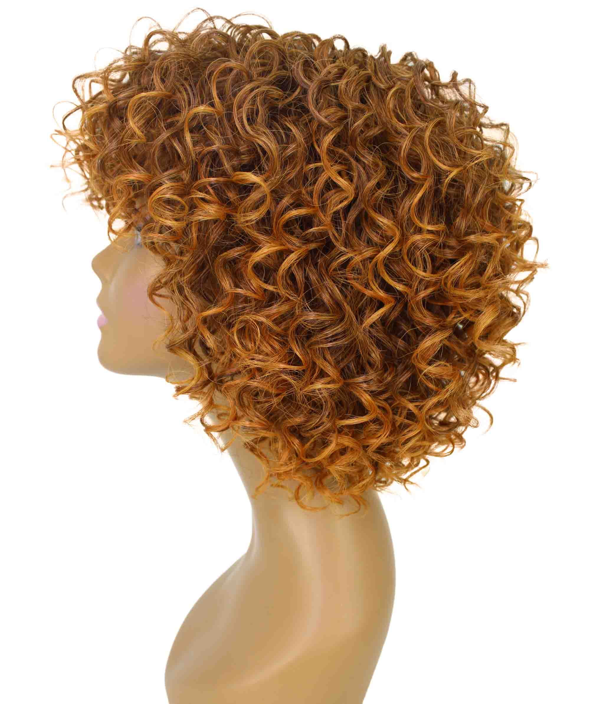 LUXLUXE Gabrielle Curly Pixie 11.5 in Long Full Wig No Lace Wig, Heat Resistant Fibers, Brown to Copper Highlights